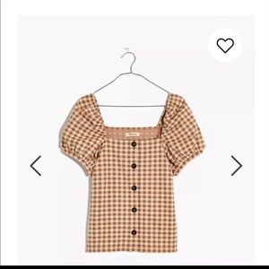Gingham Square Neck Puff Sleeve Top